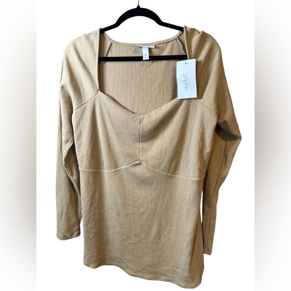 NWT Ingrid + Isabel Maternity Tan Long Sleeve Knit Ribbed Sweater Top - Size XXL - Picture 4 of 6